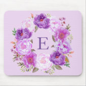Peony Flower WreatWaterverf Monogram Paars Muismat (Voorkant)