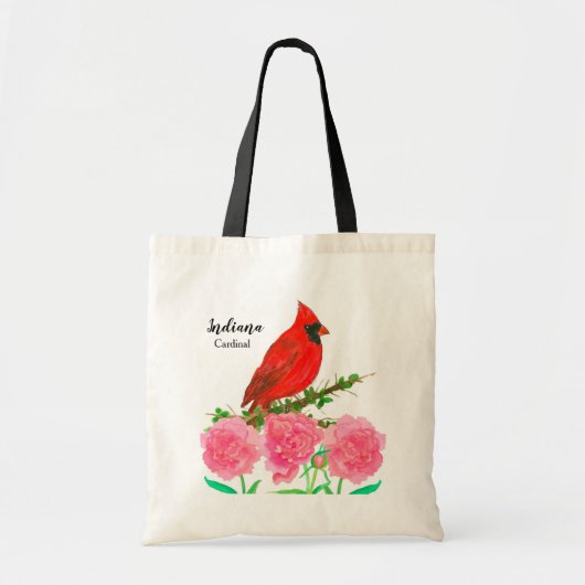 Peony Flowers Cardinale Bird Waterverf Tote Bag (Voorkant)