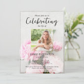 Peony Flowers Celebration of Life Photo, Funeral Kaart (Staand voorkant)