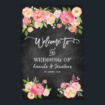 Peony Flowers Chalkboard Welkom bij ons huwelijk Poster<br><div class="desc">retro Peonies chalkboard Wedding welkom poster met elegante handschrift typografie die aanpasbaar is aan uw specificaties.</div>
