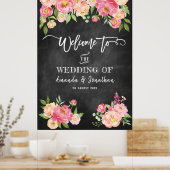 Peony Flowers Chalkboard Welkom bij ons huwelijk Poster (Keuken)