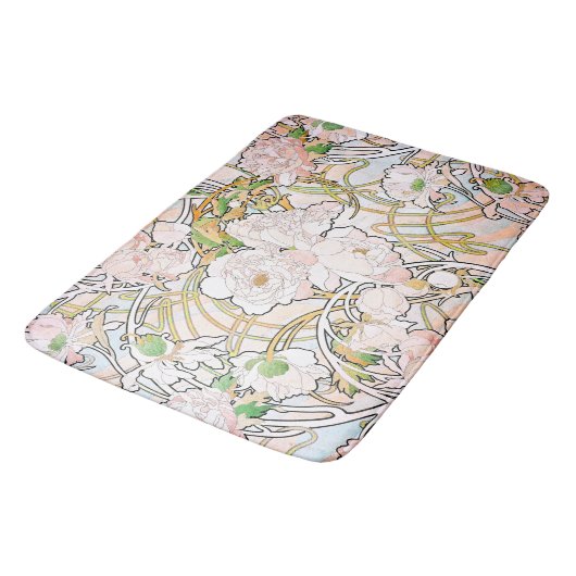 Peony Flowers Floral Art Nouveau Bath Mat (Gekanteld)