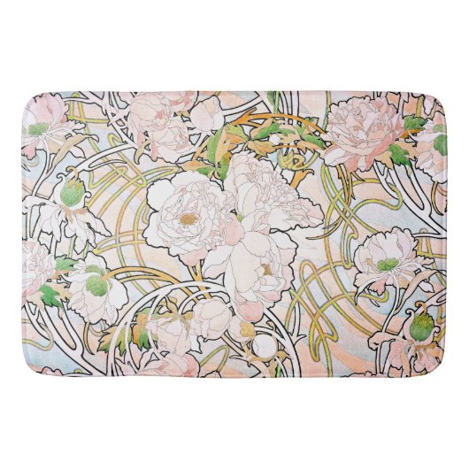Peony Flowers Floral Art Nouveau Bath Mat (Voorkant)