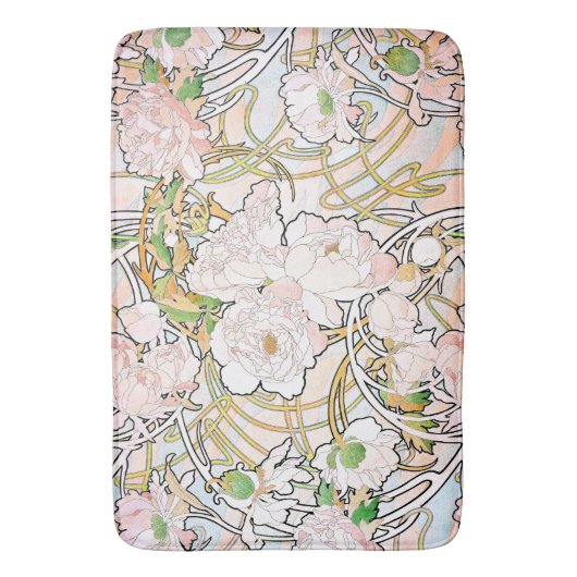 Peony Flowers Floral Art Nouveau Bath Mat (Voorkant Verticaal)