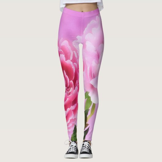 Peony Flowers Floral Art Roze Leggings (Voorkant)