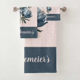 Peony Flowers in Blue & White op roze & Blue Bad Handdoek