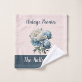 Peony Flowers in Blue & White op roze & Blue Bad Handdoek (Wasdoekje)