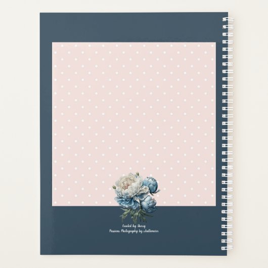 Peony Flowers in Blue & White op roze & Blue Planner (Achterkant)
