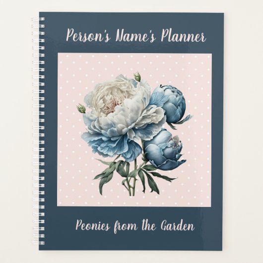 Peony Flowers in Blue & White op roze & Blue Planner (Voorkant)