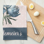 Peony Flowers in Blue & White op roze & Blue Theedoek (Quarter Fold)