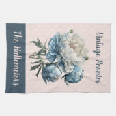 Peony Flowers in Blue & White op roze & Blue Theedoek (Horizontaal)