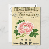Peony Flowers  Japans Zijderlabel Briefkaart (Voorkant / Achterkant)