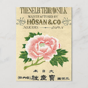 Peony Flowers Japans Zijderlabel Briefkaart