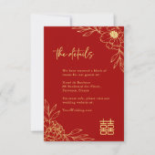  Peony Flowers Modern Chinese Red Wedding Details  Kaart (Voorkant)