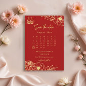 Peony Flowers Modern Chinese Wedding Save The Date Kaart