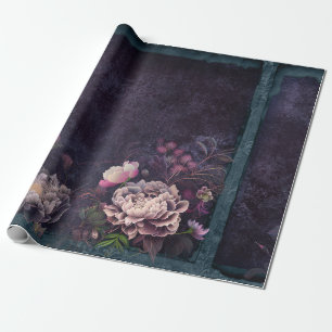 Peony Flowers op Dark Paars Cadeaupapier