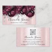 Peony Flowers Pink Silver Logo Event Planner Visitekaartje (Voorkant / Achterkant)