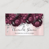 Peony Flowers Pink Silver Logo Event Planner Visitekaartje (Voorkant)