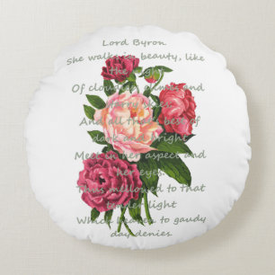  Peony Flowers & Romantic Byron Poem Rond Kussen