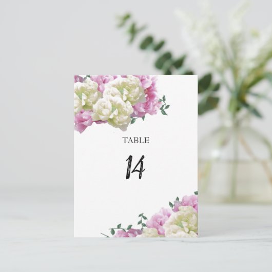 Peony Flowers Table Seating Number Kaart (Staand voorkant)