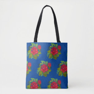Peony Folk Floral Tote Bag