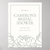 Peony Garden Green Floral Bridal Shower Welcome Poster (Voorkant)