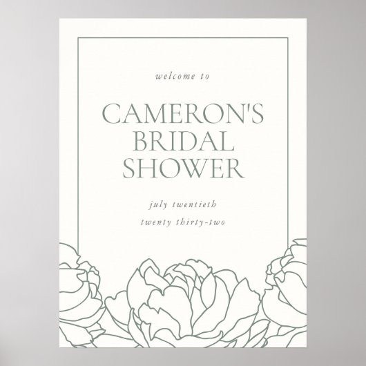 Peony Garden Green Floral Bridal Shower Welcome Poster (Voorkant)