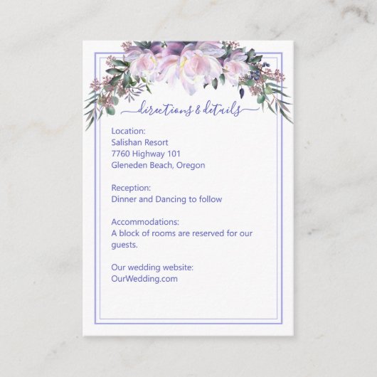Peony Garden Lavender White Wedding Details Informatiekaartje (Voorkant)