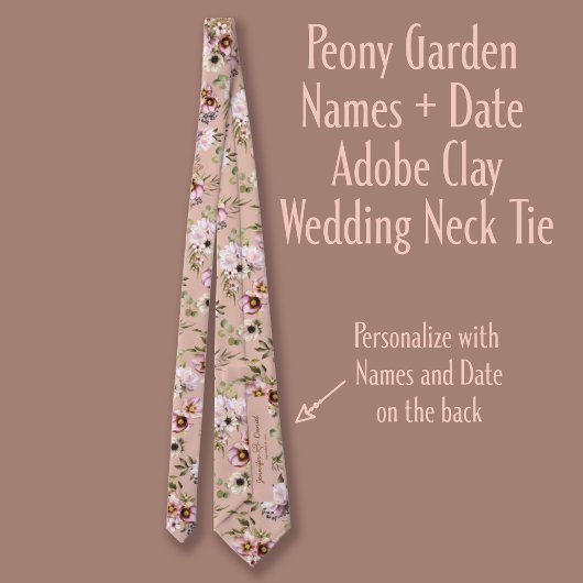 Peony Garden Names + Date Adobe Clay Wedding Stropdas