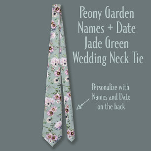Peony Garden Names + Date Jade Green Wedding Stropdas