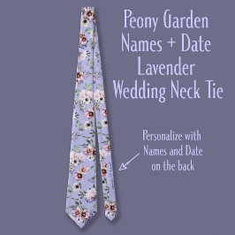 Peony Garden Names + Date Lavender Wedding Stropdas