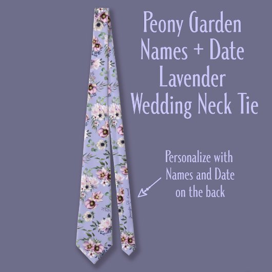 Peony Garden Names + Date Lavender Wedding Stropdas