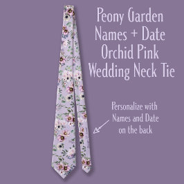 Peony Garden Names + Date Orchid Pink Wedding Stropdas