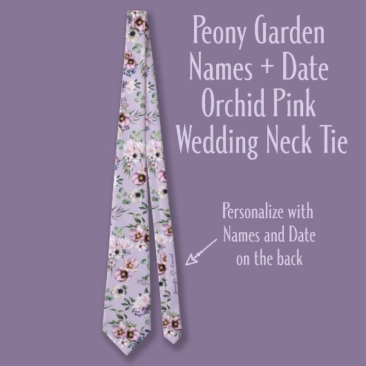 Peony Garden Names + Date Orchid Pink Wedding Stropdas