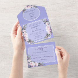 Peony Garden Periwinkle All in One Wedding Invite Uitnodiging