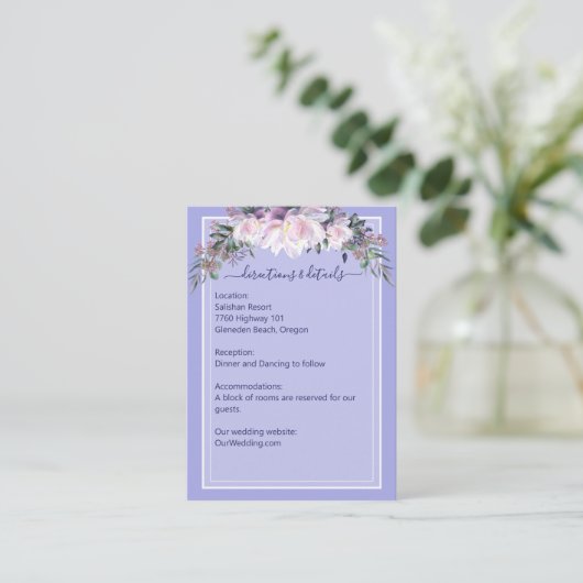 Peony Garden Periwinkle Lavender Weddenschap Detai Informatiekaartje (Staand voorkant)