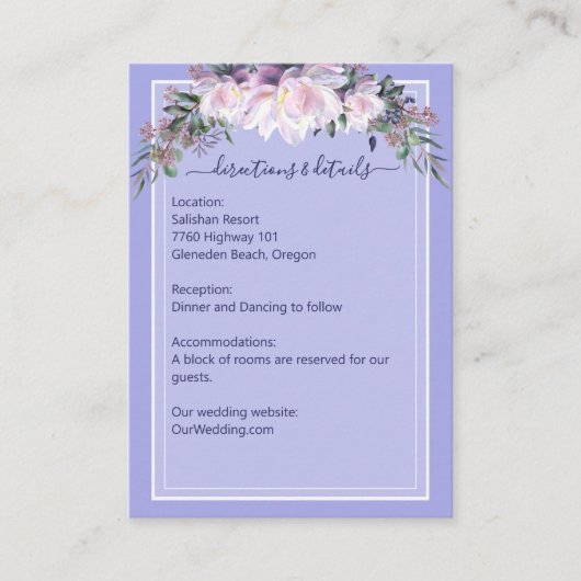 Peony Garden Periwinkle Lavender Weddenschap Detai Informatiekaartje (Voorkant)