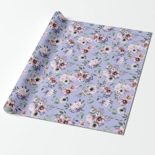 Peony Garden Periwinkle Lavender Wedding Cadeaupapier (Uitgerold)
