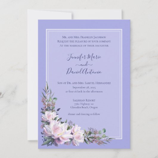 Peony Garden Periwinkle Lavender Wedding Kaart (Voorkant)