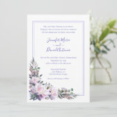 Peony Garden Periwinkle White Wedding Invitation Kaart (Staand voorkant)