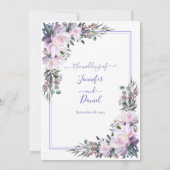 Peony Garden Periwinkle White Wedding Invitation Kaart (Achterkant)