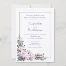 Peony Garden Periwinkle White Wedding Invitation