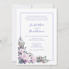 Peony Garden Periwinkle White Wedding Invitation Kaart
