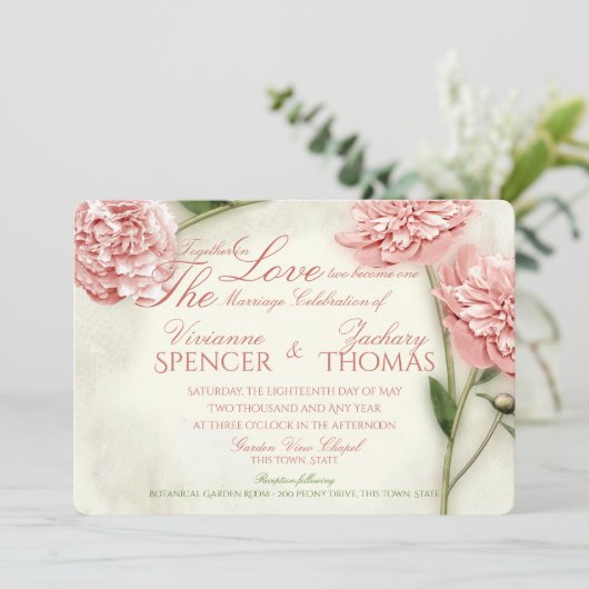 Peony Garden Romance bruiloft Kaart (Staand voorkant)