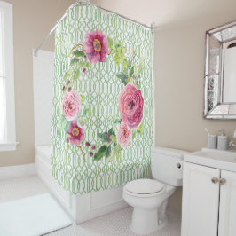 Peony Garden Trellis Boho Wreath Roos Waterverf Douchegordijn