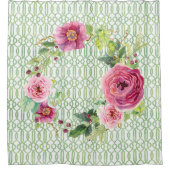 Peony Garden Trellis Boho Wreath Roos Waterverf Douchegordijn (Voorkant)