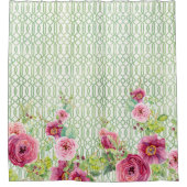 Peony Garden Trellis Pink Burgundy Roos Waterverf Douchegordijn (Voorkant)