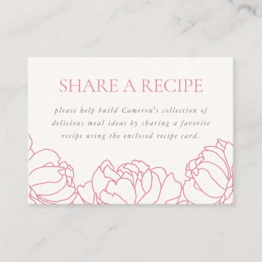 Peony Garden Vrijgezellenfeest Receptenbehuizing K Informatiekaartje (Voorkant)