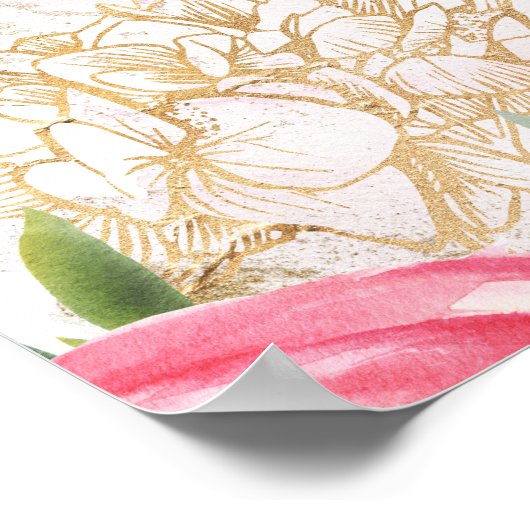 Peony gold bloemen Boho Wedding Welcome Poster (Hoek)