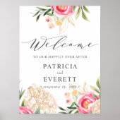 Peony gold bloemen Boho Wedding Welcome Poster (Voorkant)